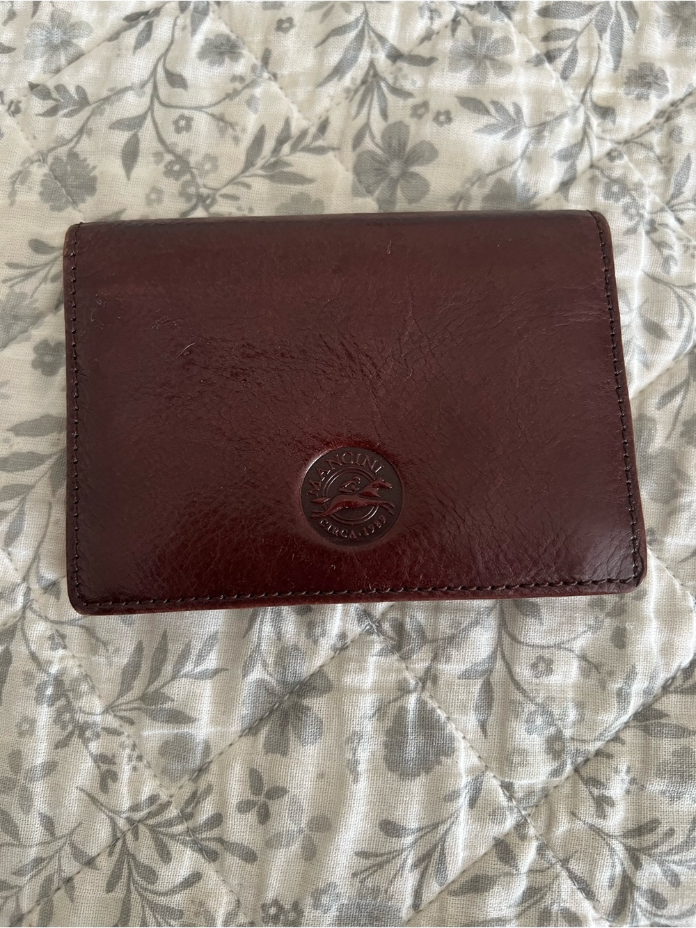 Mancini Genuine Leather Bifold Wallet Burgundy Brown 4” x 3”